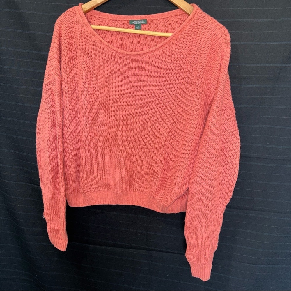 Wild Fable Coral Knit Sweater Womens L Cropped Oversize Cozy Coral Pink - Picture 2 of 11